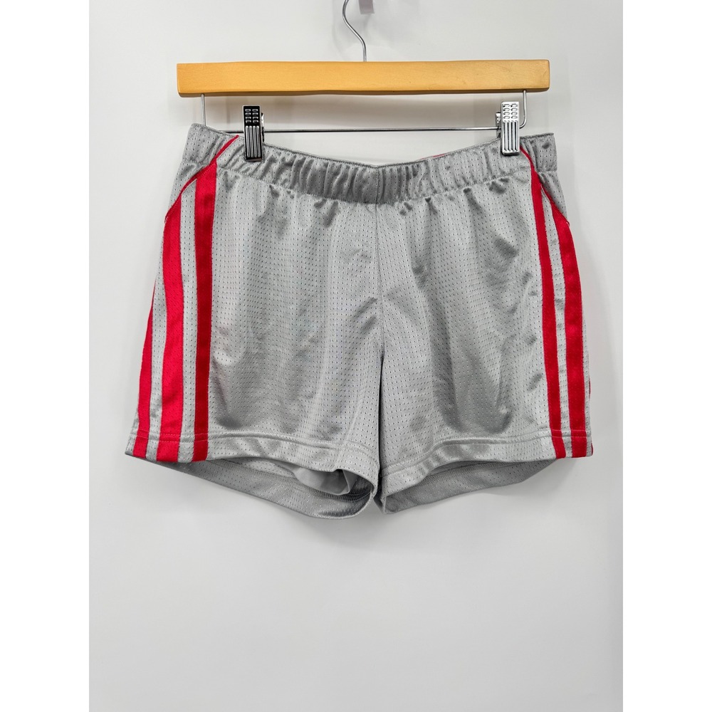 Adidas Mesh Shorts Women Size M Grey Y2K Mid Rise 3-Stripe Athletic